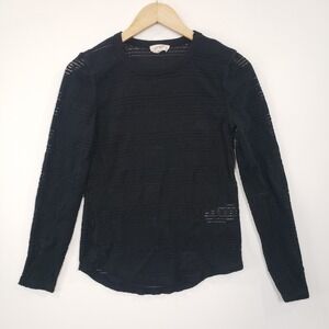 Umgee Pointelle Knit Top Womens Large Black Long Sleeve Boho Lagenlook Festival